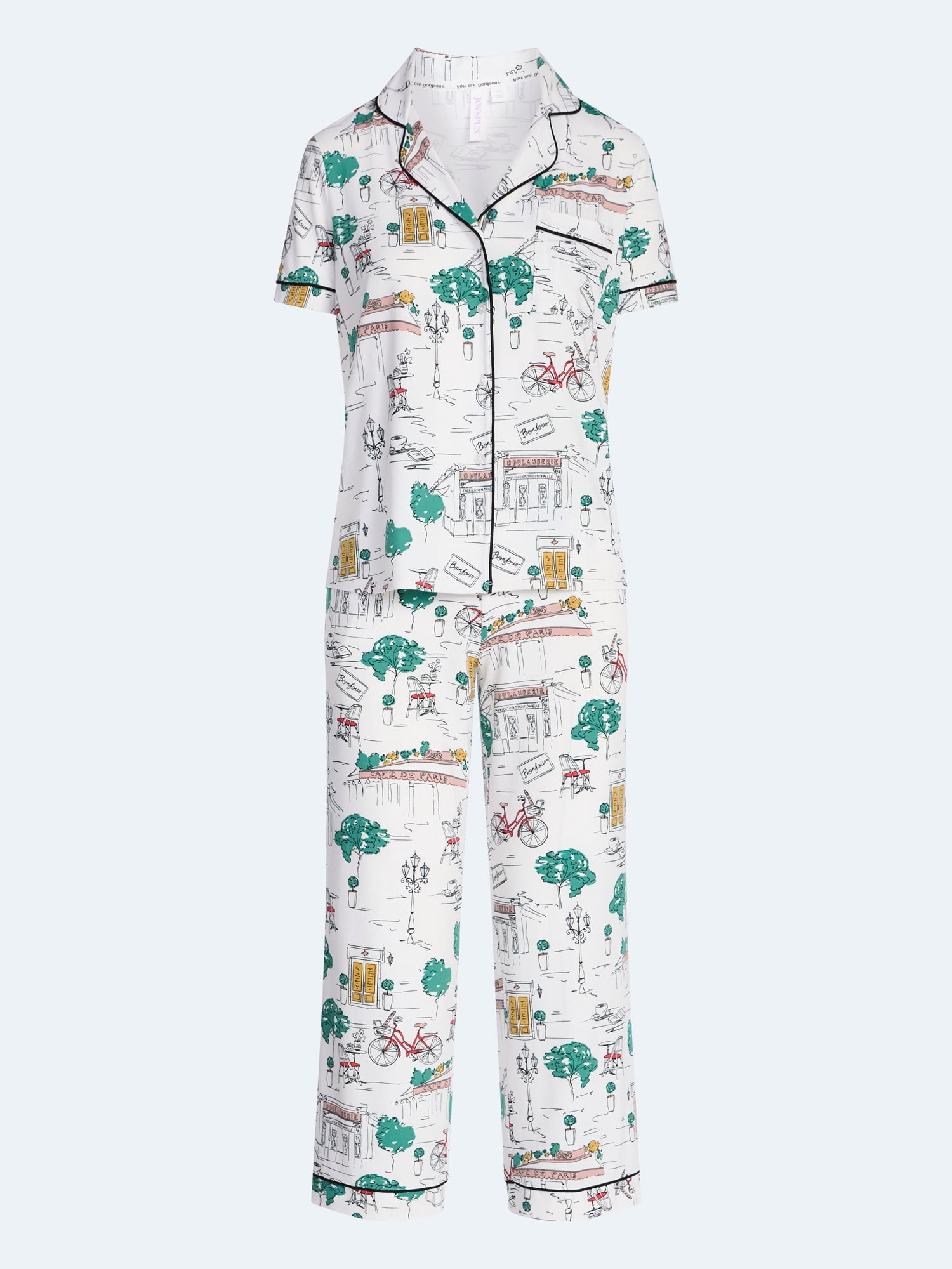 Joyspun Women's Dreamy Soft Collection Notch Collar Top and Capri Pants Pajama Set, 2-Piece, Sizes XS-3X