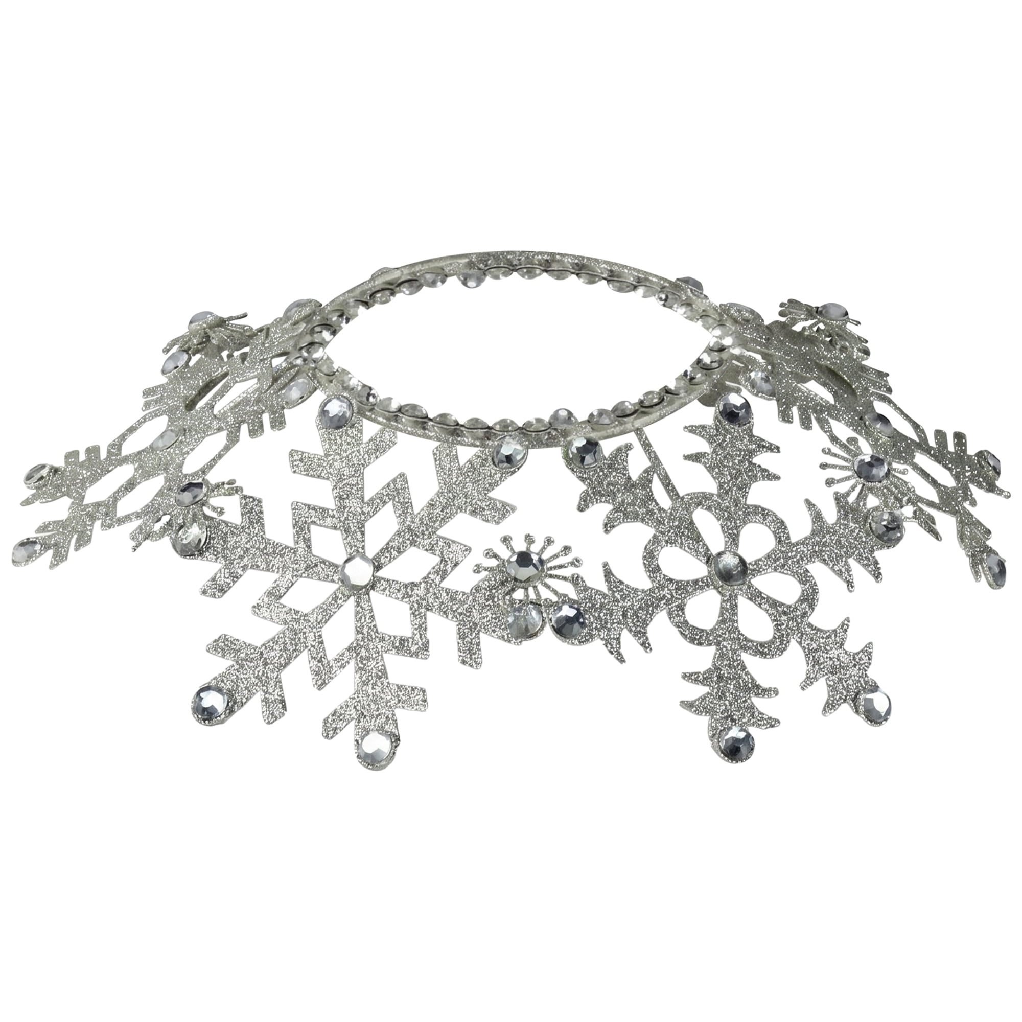 Melrose 9" Snowflake Glittered and Jeweled Christmas Pillar Candle Holder - Silver