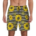 thumbnail image 2 of Picia Sunflowers On Black And White Stripes pattern Mens Swim Trunks with Compression Liner Stretch Beach Shorts Quick Dry with Zipper Pockets No-Chafing Board Shorts-Small, 2 of 9