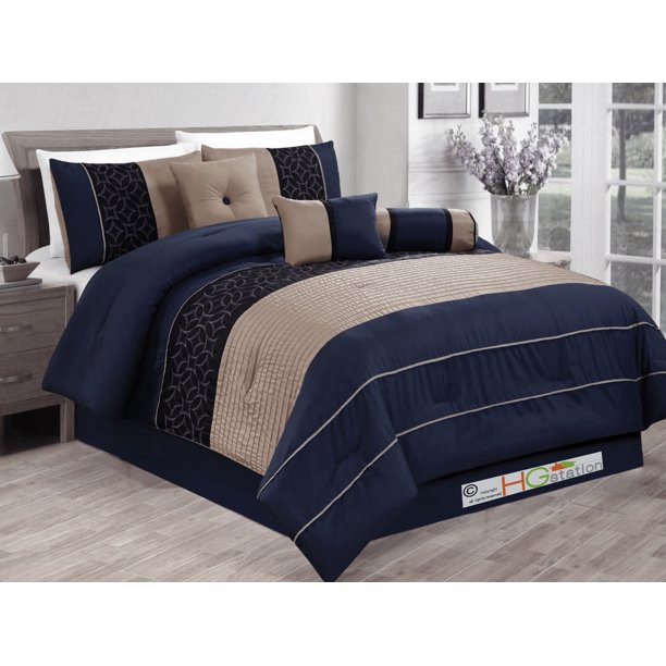 7Pc Pleated Striped Embroidered Medallion Geometric Circle Diamond