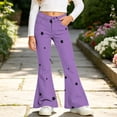 thumbnail image 4 of Spazoro Girls Flare Pants with Pockets, Loose Fit Star Print Button Closure Flare Leg Zip Up Casual Bell Bottom Trousers Purple Size 6-7, 4 of 8