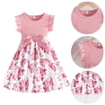 thumbnail image 3 of BULLPIANO Girls Ruffle Trim Dress CrewNeck Floral Belted Casual Party Dress 4-7 Years, 3 of 6
