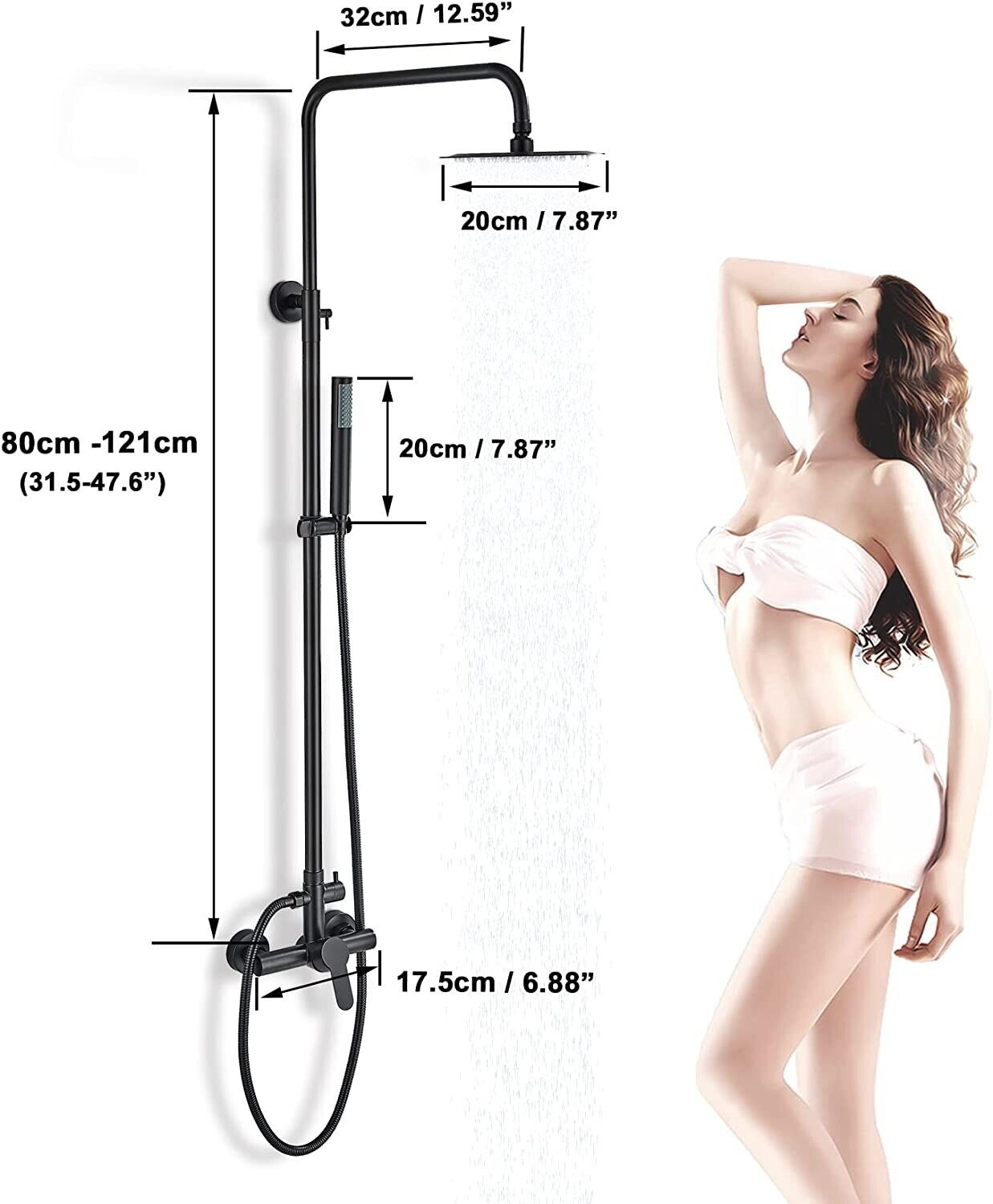 Black Shower Faucet Set Wall Shower System Fixture Stainless Steel Mixer Tap
