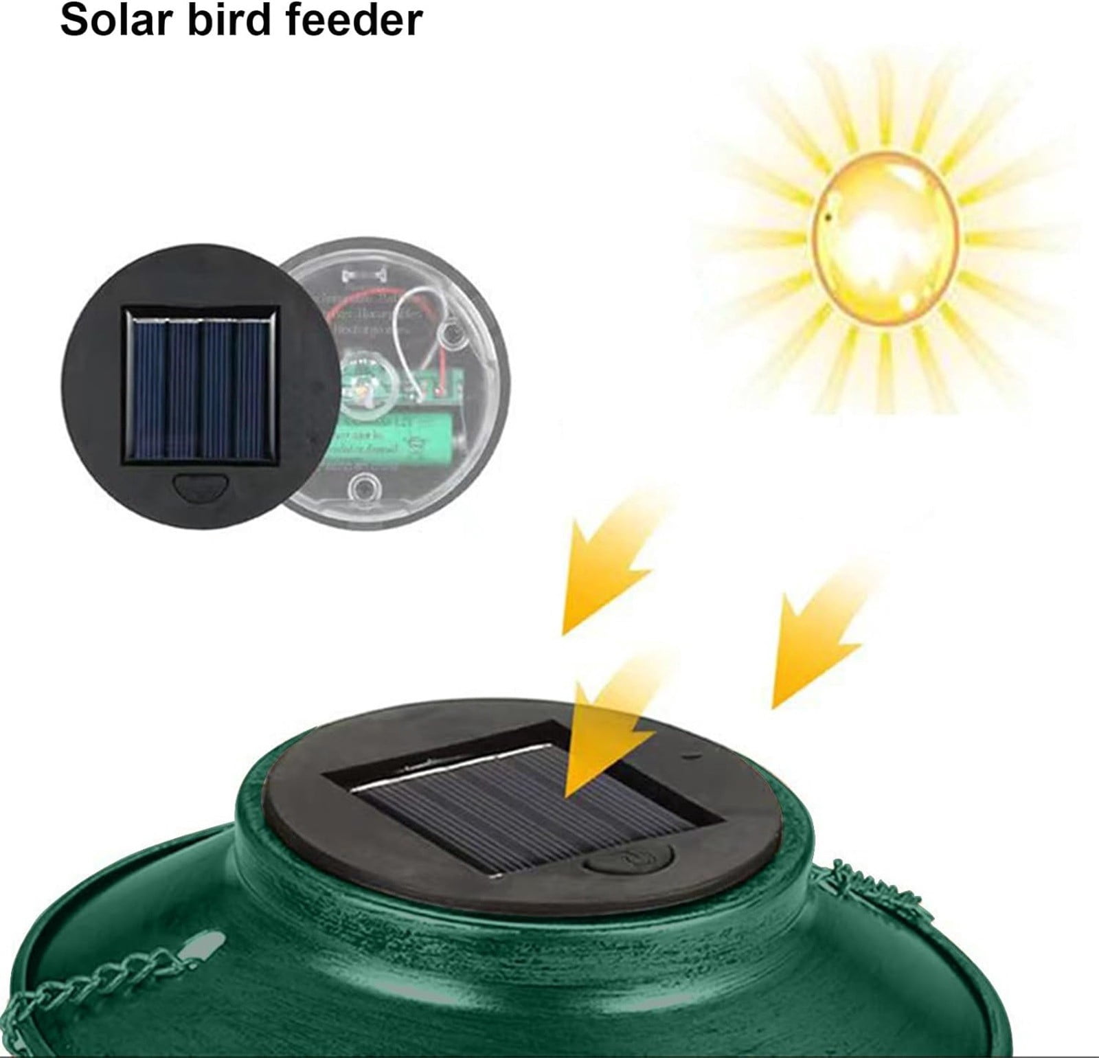 ERTZAE Solar-Powered Metal Hanging Bird Feeder,Vintage Vine Pattern Night Light Projection Outdoor Bird Feeder,Waterproof Metal Garden Bird Feeder,Automatic Decorative Bird Feeder Gift