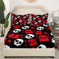 thumbnail image 3 of Erosebridal Ensembles de Draps Complets Crâne de Sucre, Ensembles de Literie Fantôme d'Halloween Taille Complète, Ensemble de Draps Étoiles Rouges Taille Complète, Décoratif de Chambre à Coucher Respirant Dessin Animé, 4 Pcs, 3 of 7