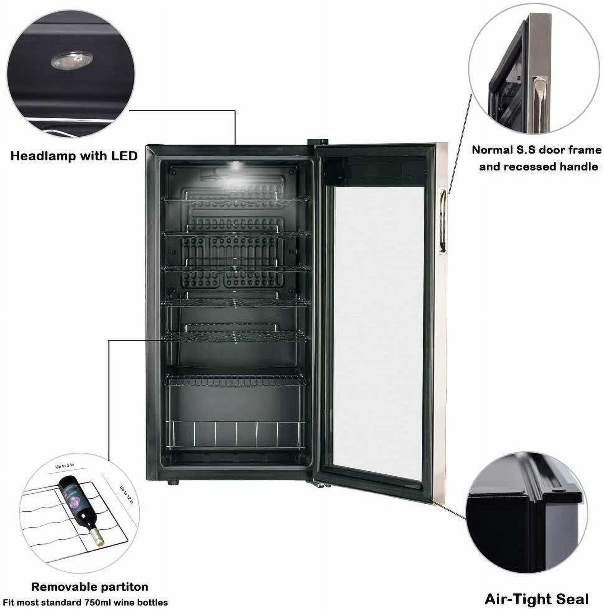 SMAD 3.1 Cu ft 28 Bottles Compressor Wine Coolers Stainless Steel Door No Frost Wine Fridges Freestanding Champagne Cooler, 110V