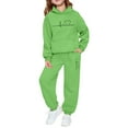 thumbnail image 2 of ZHOGXU Big Boys Girls Outfits 2 Piece Long Sleeve Letter Print Pocket Hoodies And Joggers Fashion Comfortable Sets For Casual Wear And Outdoor Activities Green 6-7 Years, 2 of 4