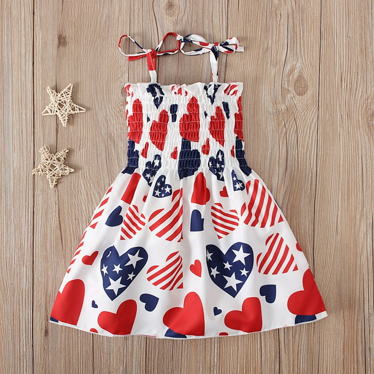 FAFWYP Toddler Baby Girls 4th of July Princess Dress USA Flag Print Sling  Sleeveless Dresses Beach Sundress Kids Summer Outfit Clothes