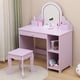 thumbnail image 1 of Purple de madera para niños makeup vanity escritorio con mirror lights y stool, 1 of 6