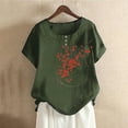thumbnail image 2 of DeHolifer Women's T-Shirts Plus Size Casual Crewneck Floral Printed Button Short Sleeve Loose Blouse T-Shirts Army Green L, 2 of 4