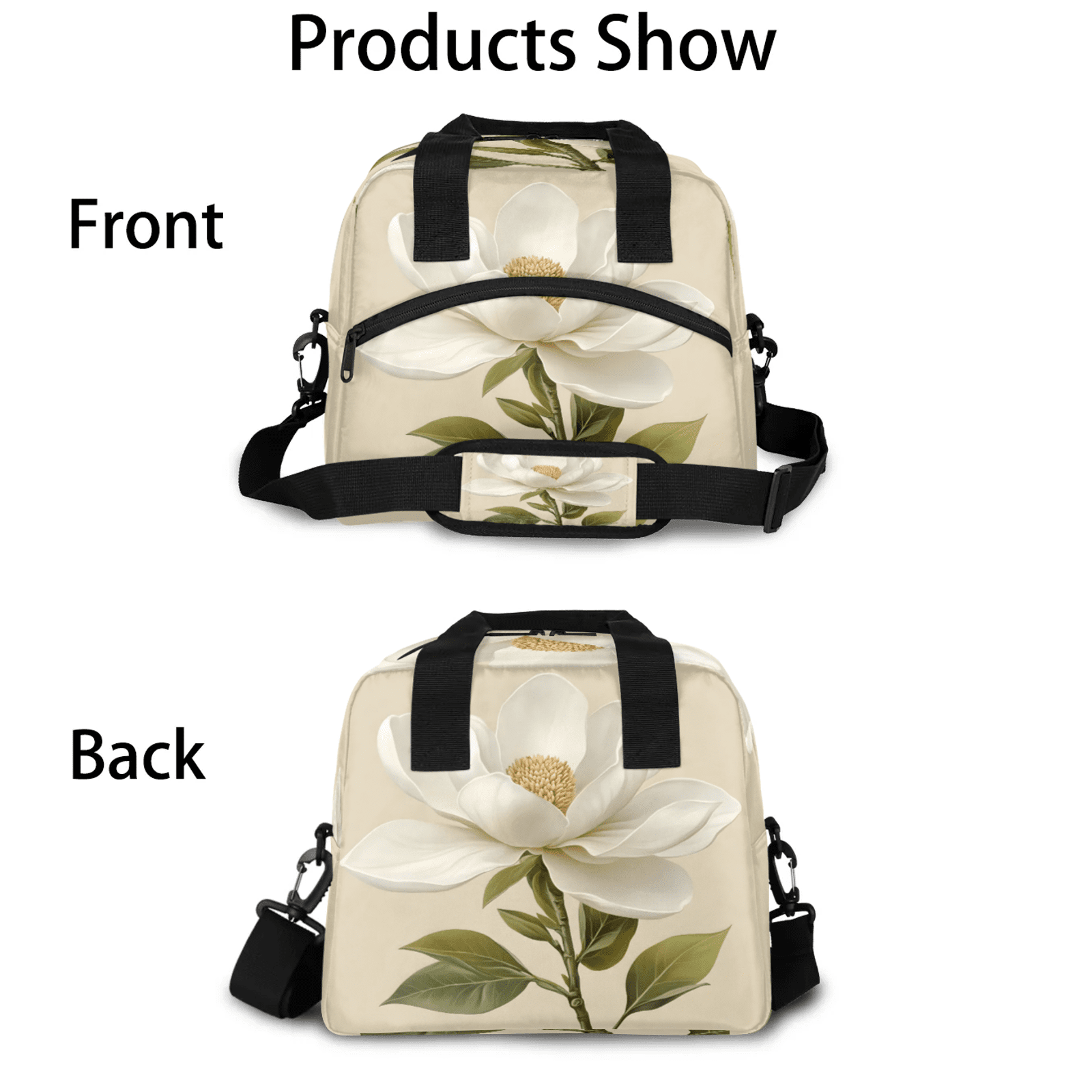 Herdesigns Flower Lunch Bag for Women Men Adult, White Floral Large Insulated Reusable Lunch Box Leakproof Portable Cooler Tote Bags for Work Picnic Beach