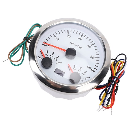85mm Tachometer, 3 in 1 Boat RPM Gauge, 6000rpm & 816V Voltage Gauge, Metal Material with 7 Color Backlight, Compatible with Cars, Boats, Trucks, RVs, Fits 412