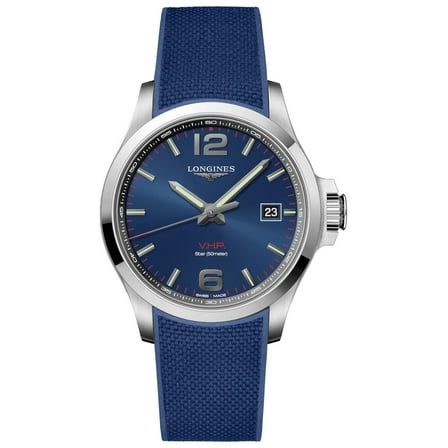 Longines Conquest V.H.P. 43mm Blue Dial Rubber Strap Men's Watch L3.726.4.96.9