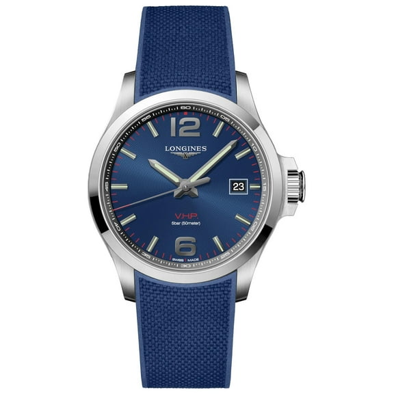 Longines Conquest V.H.P. 43mm Blue Dial Rubber Strap Men's Watch L3.726.4.96.9