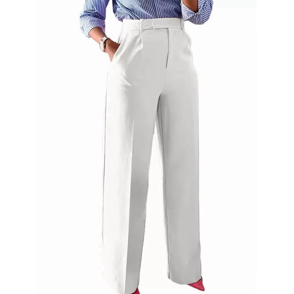 Women'S High Waisted Wide Leg Dress Pants for Business and Office Wear White M
