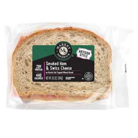 Market Artisan Ham and Swiss On Multigrain Bread Sandwich, 6.5 Ounce -- 8 per case.