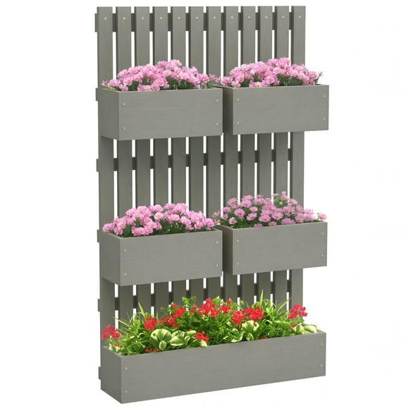 TYUIOP Raised Garden Bed with Trellis - Adjustable Height & Drain Holes, Sturdy for Climbing Plants/Vegetables, Elevated Design Eases Gardening, Ideal for Garden/Patio/Balcony. Gray 39.25"