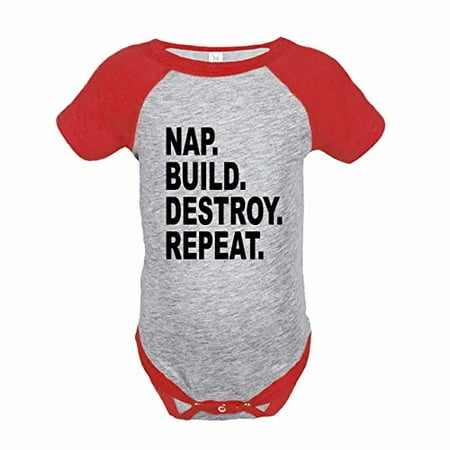 

7 ate 9 Apparel Funny Kids Nap. Build. Destroy. Baseball Onepiece Red