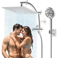 thumbnail image 1 of All Metal Shower Head ‘‘ High Pressure Rain Shower Head/Handheld Showerhead Combo with ‘‘ Adjustable ArcShaped Extension Arm Sprays ‘‘ Hose Adhesive Showerhead Holder Chrom, 1 of 9