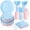 Pink and Blue, variant on 350 Pcs Pink Paper Plates and Napkins - 50 Guest Light Pink Party Supplies Include Scalloped Plates Cups Plastic Spoons Forks Knives for Baby Shower Birthday Party