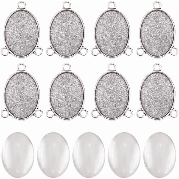 1 Box 16Pcs 3 Hole Connector Charms Silver Oval Charm Bulk Metal Alloy Basic Blank Bezel Linking Tray Pendants Kits with Glass Cabochons