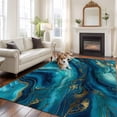 thumbnail image 3 of Teal Blue Marble Area Rug 6x9 FT, Non Slip Living Room Throw Carpet, Ink Painting Modern Abstract Yellow Washable Soft Large Floor Carpet Non-Shedding Rug for Bedroom Dining Room Play Room, 3 of 9
