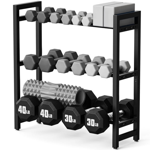 Soporte para mancuernas, 3 niveles, ajustable, resistente, 204 kg