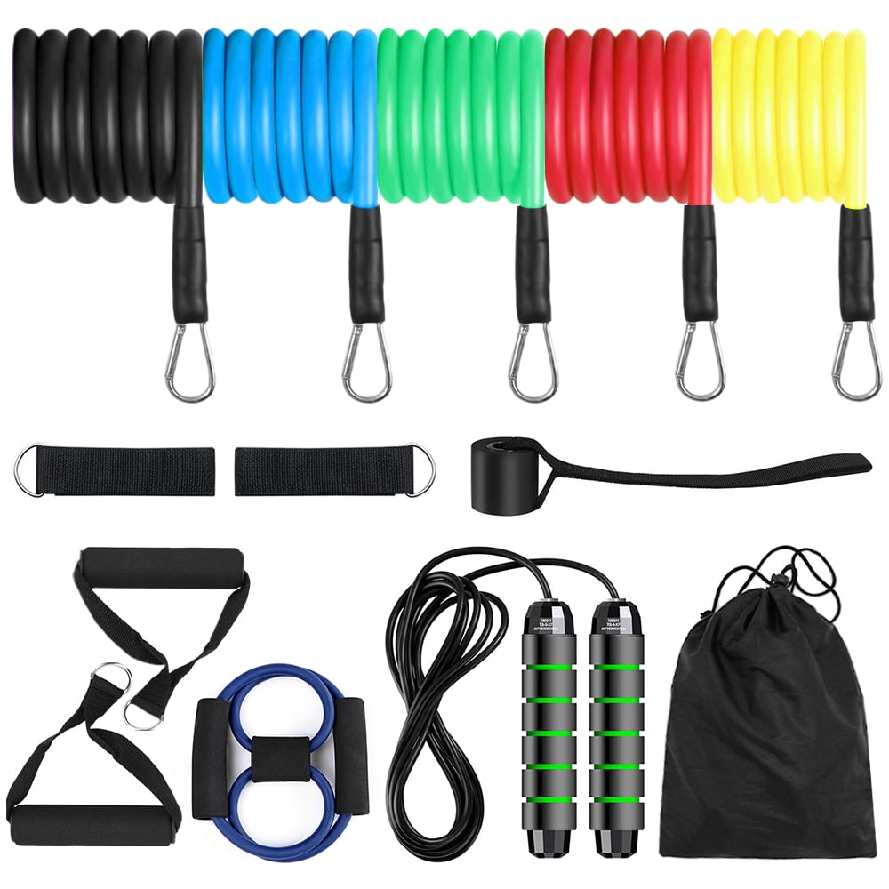 Exercise Resistance Bands Set with 5 Fitness Tubes Handles Door Anchor Ankle Bag 
