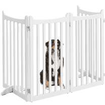SmileMart 36″ Tall 4-Panel Foldable Freestanding Wooden Dog Gate for Small Pet, White