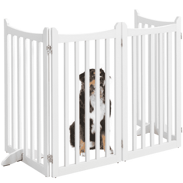SmileMart 36″ Tall 4-Panel Foldable Freestanding Wooden Dog Gate for Small Pet, White