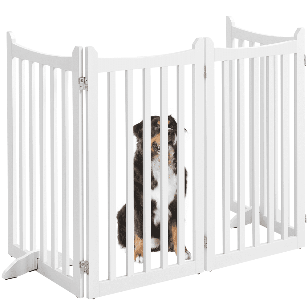 Alden Design 36″ Tall 4-Panel Foldable Freestanding Wooden Dog Gate for Small Pet, White