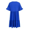 thumbnail image 5 of felwors Womens Summer Dress Ruffle Sleeve Smocked Crew Neck Midi Dresses Casual Flowy Tiered Swing Boho Beach Sundress Blue, XXL, 5 of 8