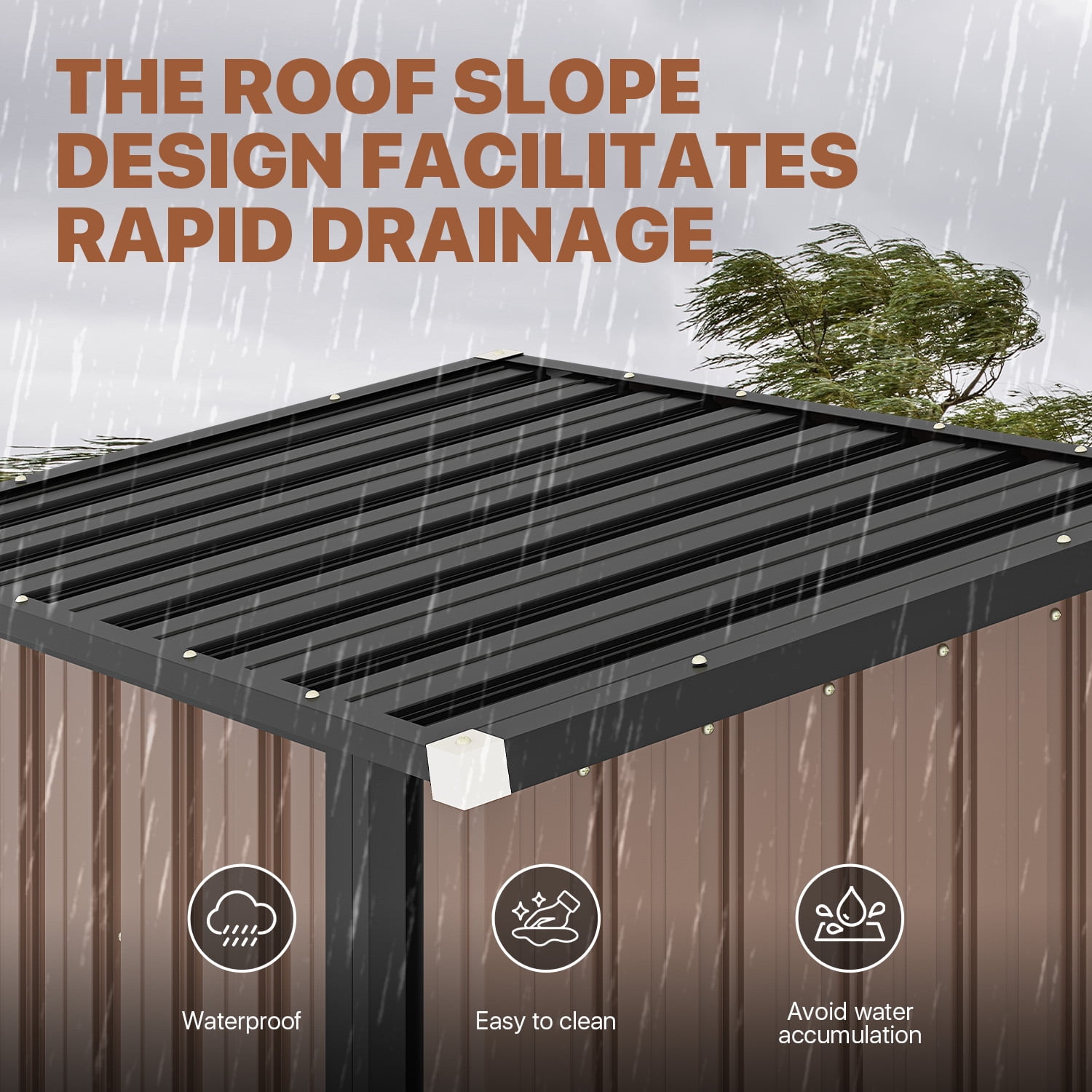 Bapipro 3'x 3' Outdoor Storage Shed, Metal Tool Shed with Lockable Door for Backyard, Garden & Patio, Brown
