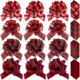 thumbnail image 1 of Lazos de Navidad a cuadros de búfalo para envolver regalos, accesorio de envoltura a cuadros con cinta para Corona de Navidad, artesanía DIY de 5 pulgadas, 12 piezas, 1 of 3
