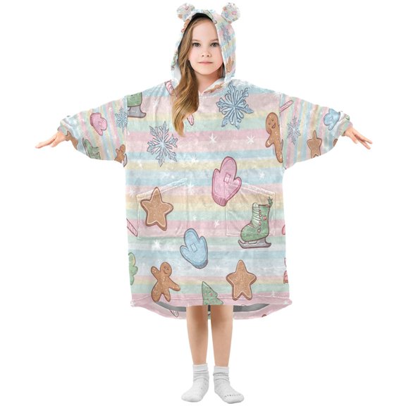 Wearable Blanket with Sleeves and Pocket Oversized Hooded Sweatshirt 3-14 YR Pastel Christmas-themed S
