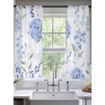 thumbnail image 5 of Hydrangea Leaves Semi Sheer Window Curtains 72 Inches Long, Blue Striped Botanical Floral Rod Pocket Voile Silky Chiffon Curtain Light Filtering Drapes for Living Room, Kitchen, 52"x72", 2 Panels, 5 of 9