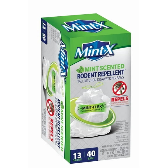 Mint-X MX2425W40F Trash Bag, L, 13 gal Capacity, Plastic, White