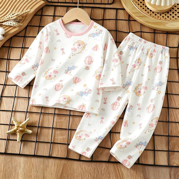 FSYBOA Girls Cotton Outfit Set Size 8, 2 Piece Casual Comfortable 3/4 Sleeve Tops and Pants Pink