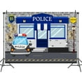 thumbnail image 5 of 5 x 5 ft Police Theme Happy Birthday Party Decoration Backdrop Police Large Police Booth Car Banner Background Kids Boys Birthday Baby Shower Party Wall Supplies Props, 5 of 5
