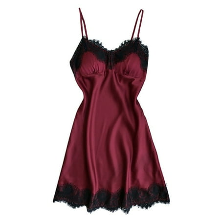 

Promotion！Women s Nightgowns Sling Lace Nightgowns V-Neck Nightdress Sleeveless Lingerie Lace Chemise Sleepwear