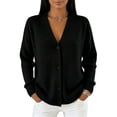 thumbnail image 2 of Resicozy Women's Long Sleeve Cardigan Sweaters Button Up V Neck Knit Tops Lightweight Oversized Business Pullover Black XL, 2 of 5