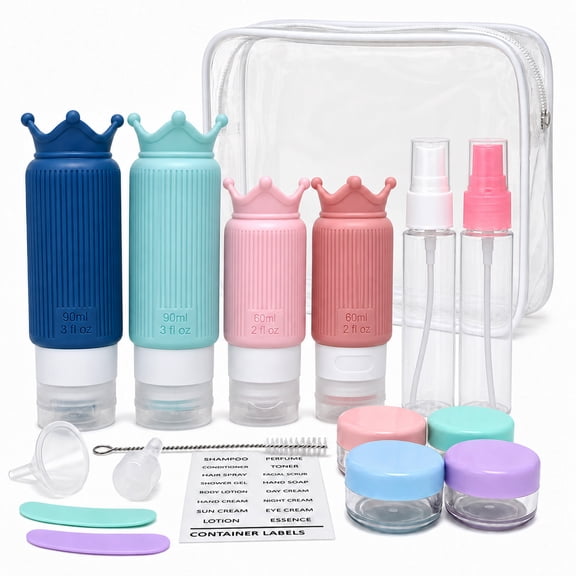 YUSS 17 Pack Travel Bottles Set, TSA Travel Size Leak Proof Toiletry Containers with Crown Design, Refillable Travel Containers for Shampoo Lotion Makeup