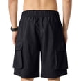 thumbnail image 3 of Cargo Short for Men with Multi Pockets Elastic Waistband Short Drawstring Ripstop Straight Leg Cargo Shorts Casual Loose Fit Hiking Running Outdoor Bottom,Black L, 3 of 4