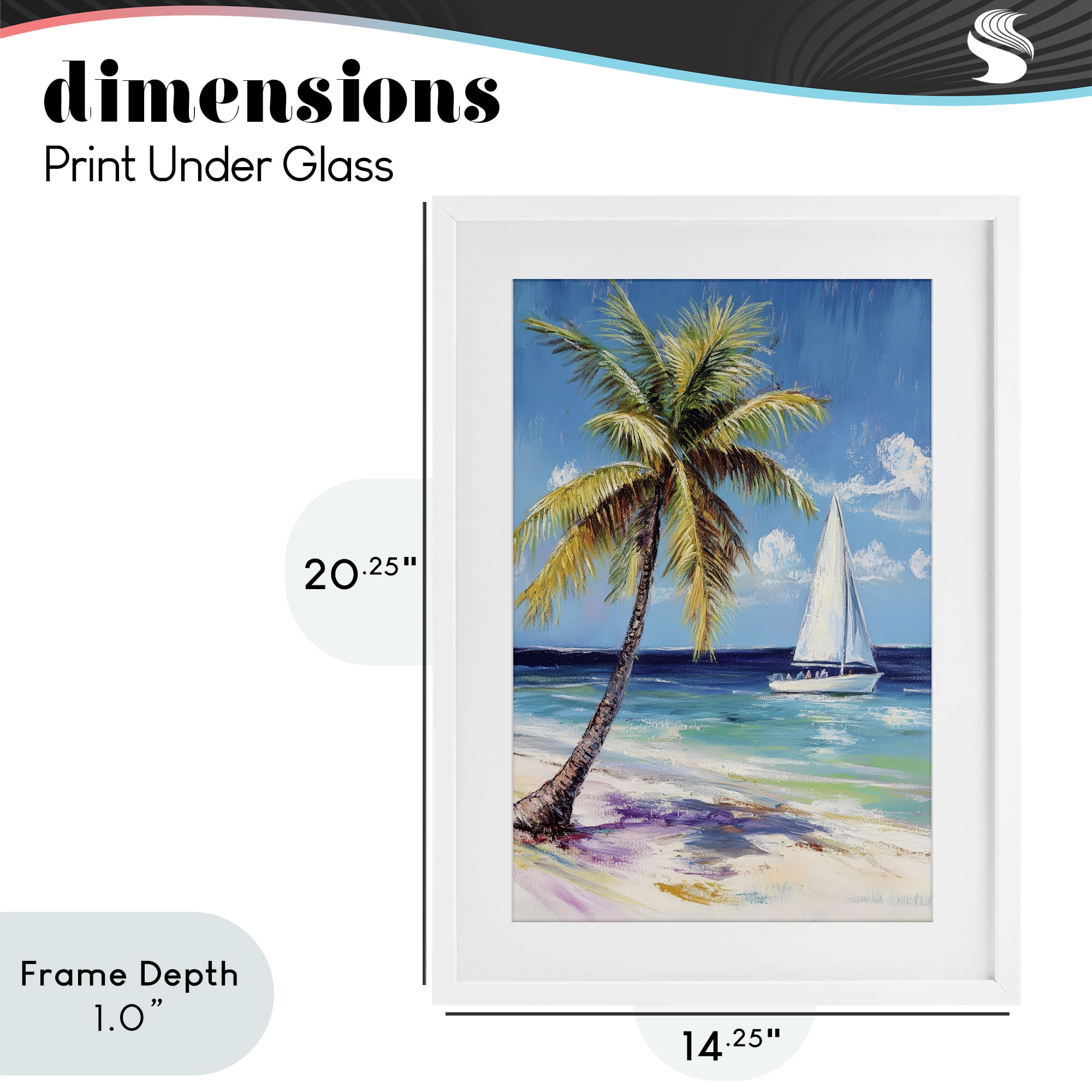 Stupell Industries Sailboat Delight with Palm Tree White Framed Print Under Glass, design by Petal Prints Design