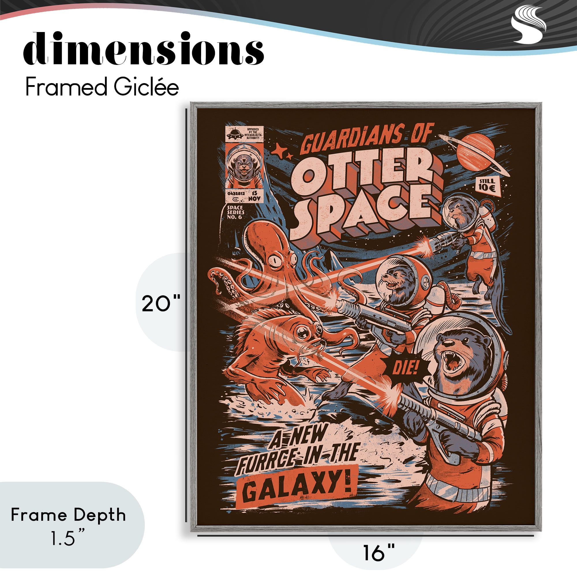 Stupell Industries Guardians Of Otter Space Retro Gray Framed Giclee Art, design by EduEly Designs