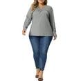 thumbnail image 2 of Unique Bargains Women's Plus Size Round Neck Long Sleeved T-Shirts Loose Tunic Blouses 1X Gray, 2 of 6