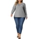 thumbnail image 2 of Blusas de mujer de tallas grandes Agnes Orinda, camisetas de manga larga con cuello acanalado y recogido, blusas sueltas y casuales, 4X gris, 2 of 6