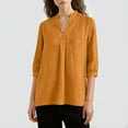 thumbnail image 4 of YanHoo Womens Blouses 3/4 Sleeve Spring Tops Loose Fit V Neck Shirts Dressy Casual Summer Cotton Linen Basic Tee Tshirt Orange,XL, 4 of 7