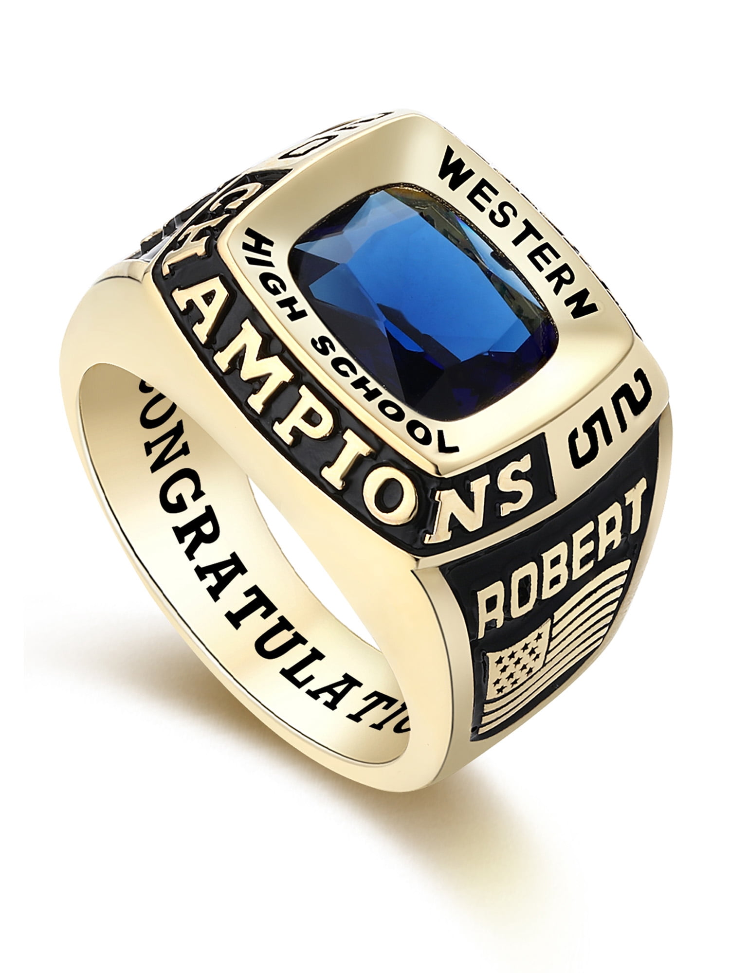 Mementos PJM Custom Men's Class Rings Sterling Silver for High School College-Gold-Champion