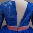 thumbnail image 4 of Girls Maxi Gown Lace Long Sleeve Cinched Bow Belted A-Line Dress Tween Elegant Fluffy Mesh Tiered Layered Evening Dresses Blue 9-10 Years, 4 of 7